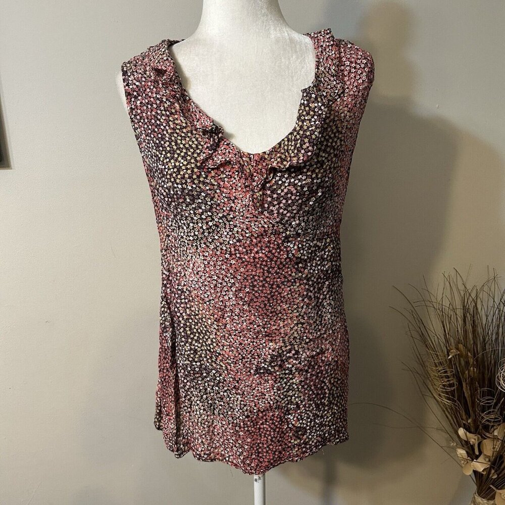 Take Nine Maternity Women Pink Floral Tank Top Ruffle V Neck Toe Back Size L